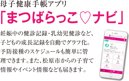 母子手帳アプリ「まつばらっこナビ」